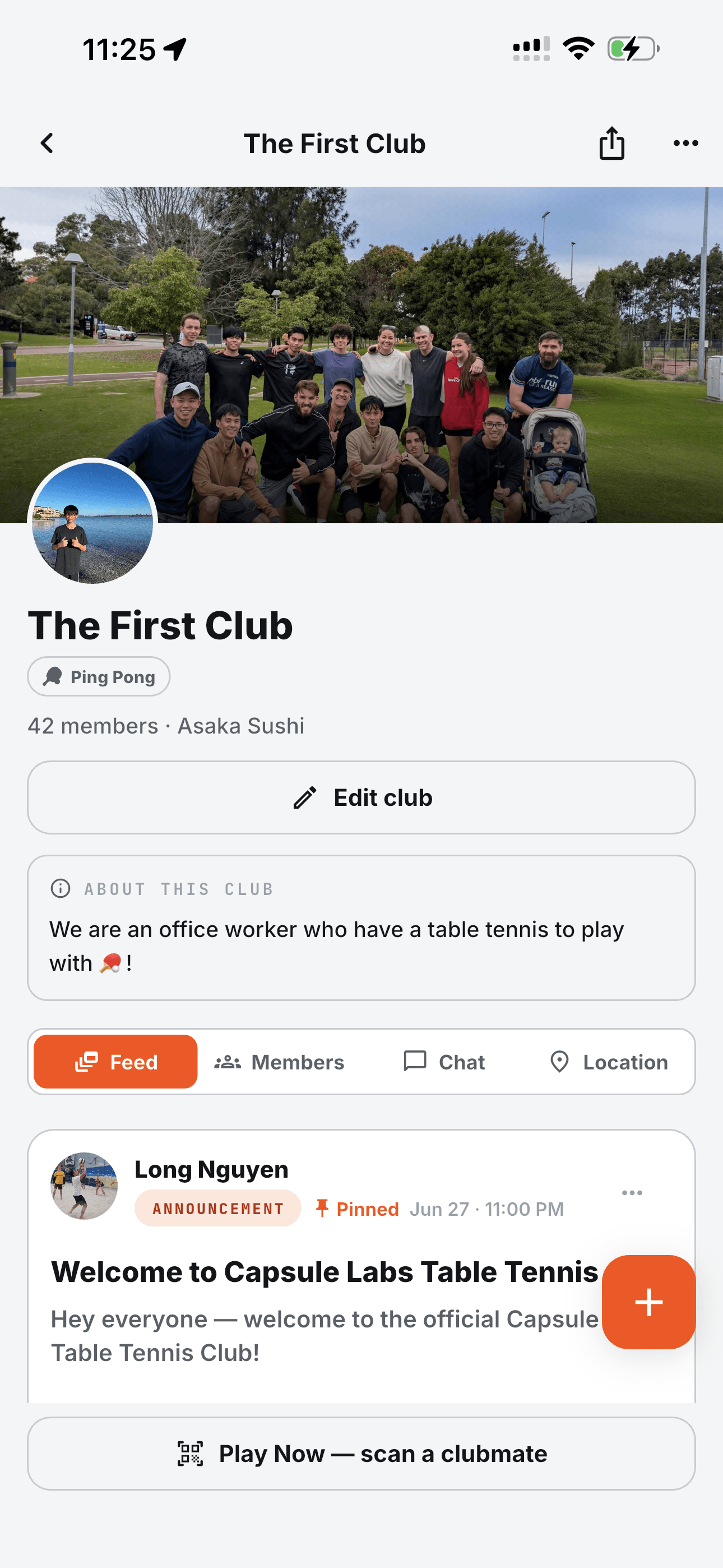 Club home with members, chat and socials