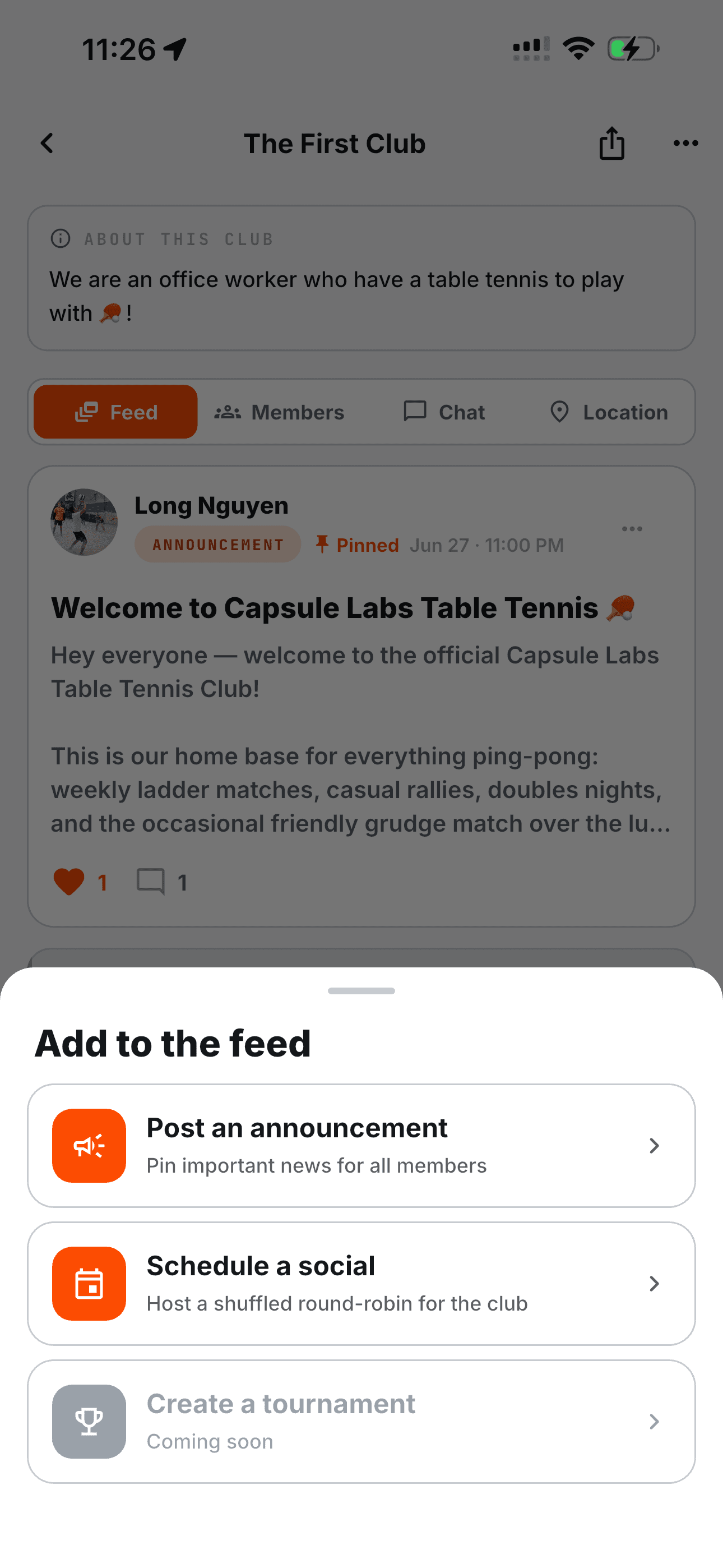 Schedule a social