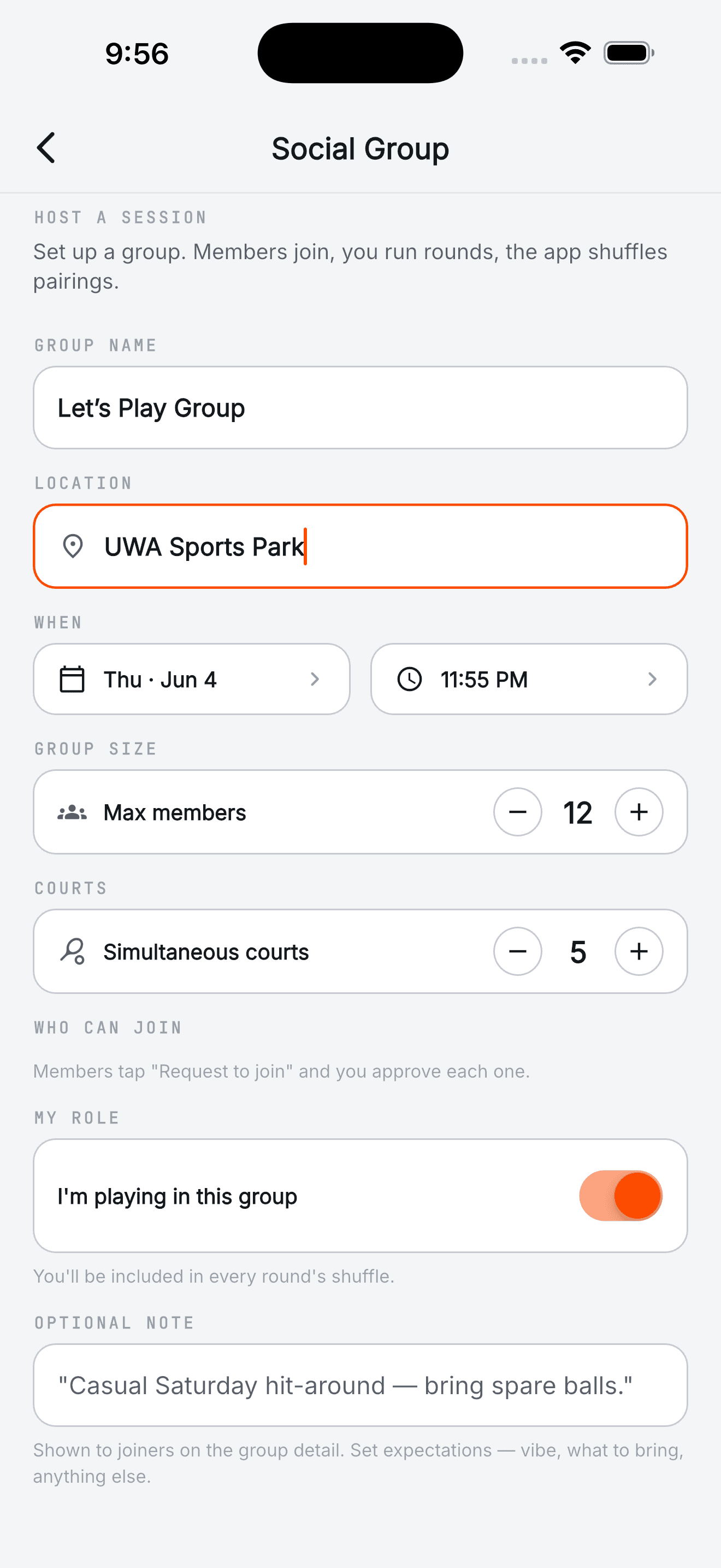Create a social group session