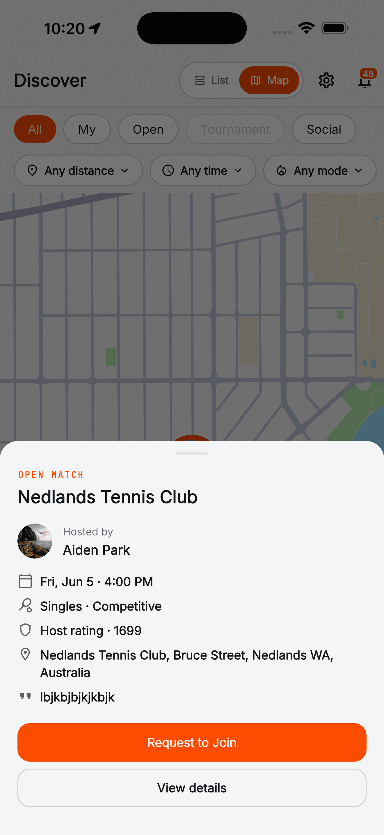 Open match preview on the map