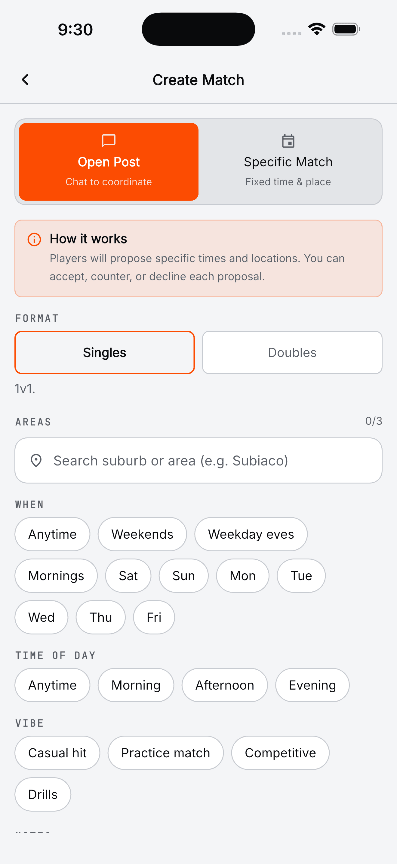 Create an open match