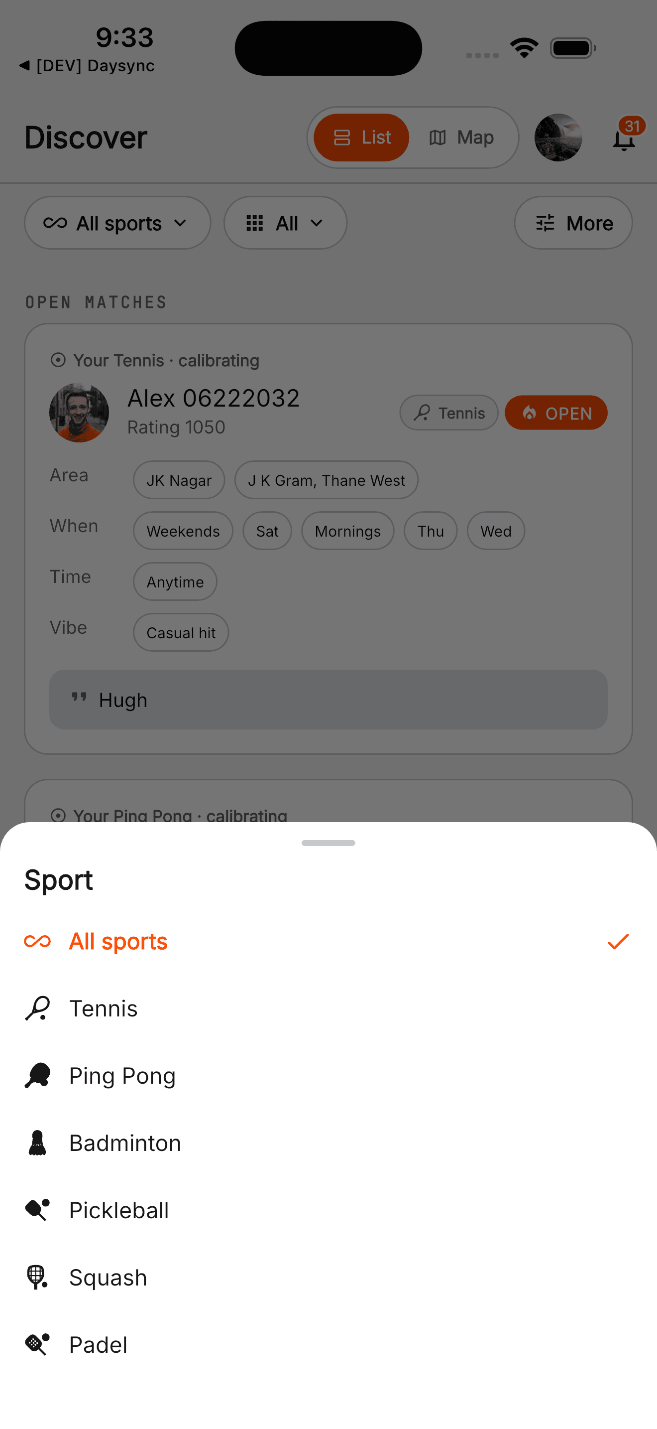 Pick your sport