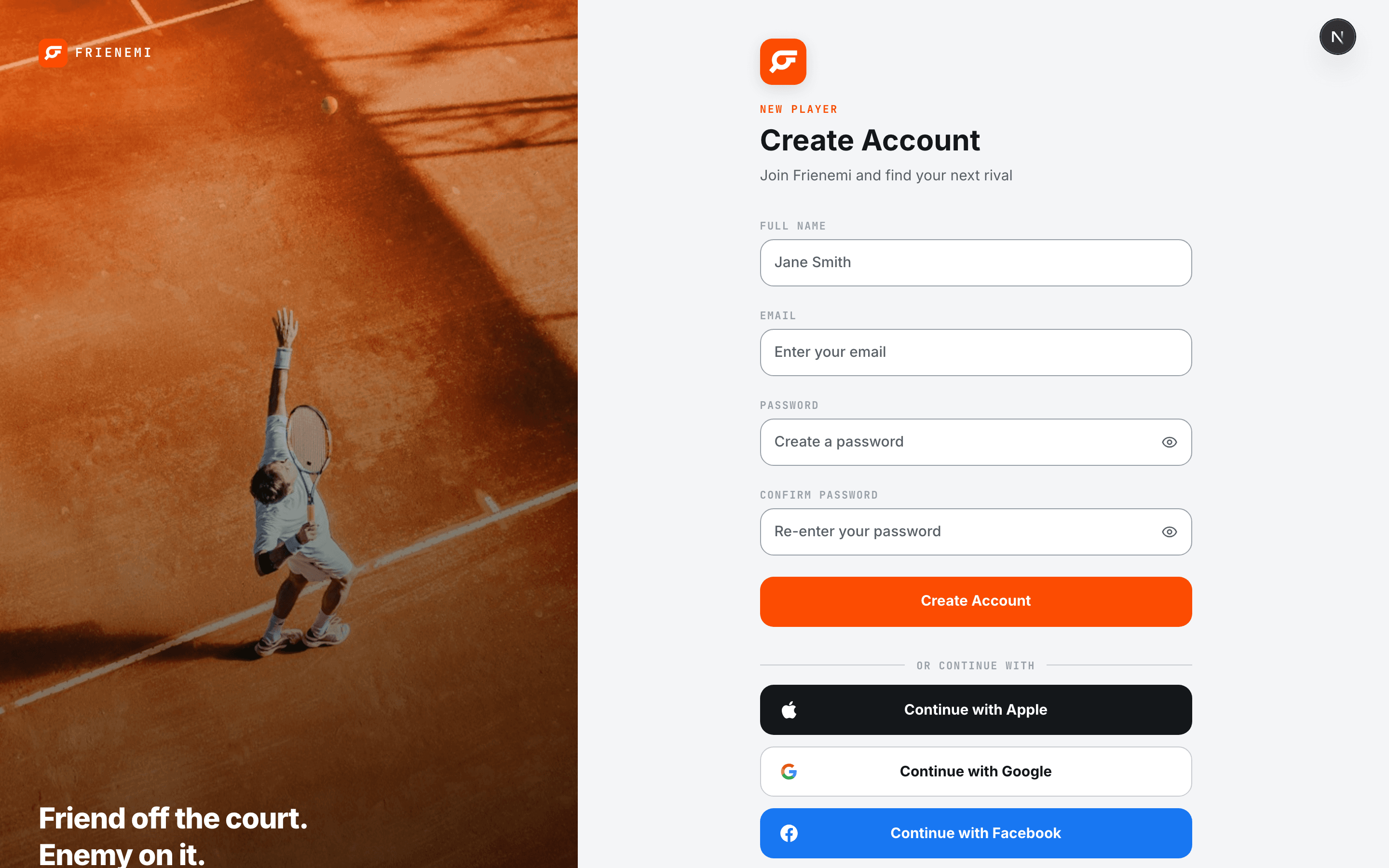 Sign up for Frienemi on the web