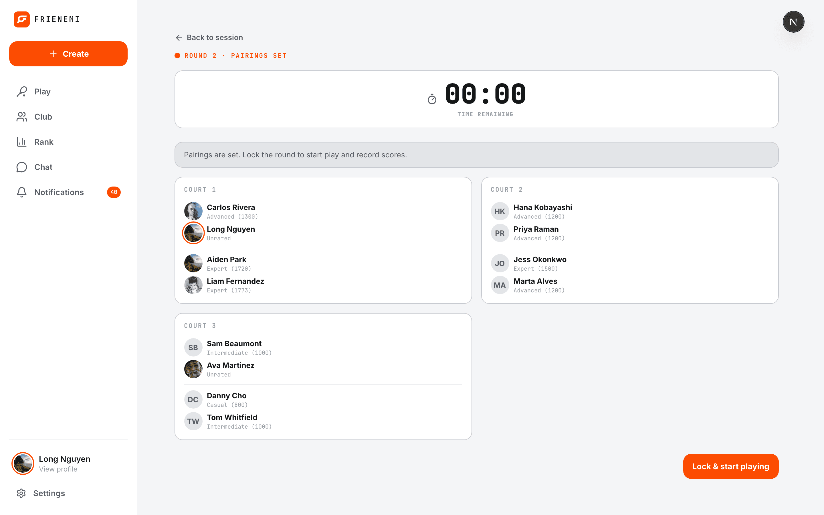 A round in play on the web, ready to lock in scores